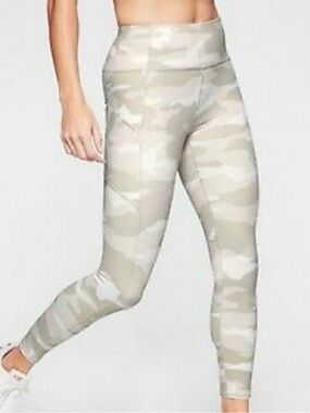 Athleta Women's Small Beige Tan Camo Contender 
 7/8 Tight Zip Pockets, size S